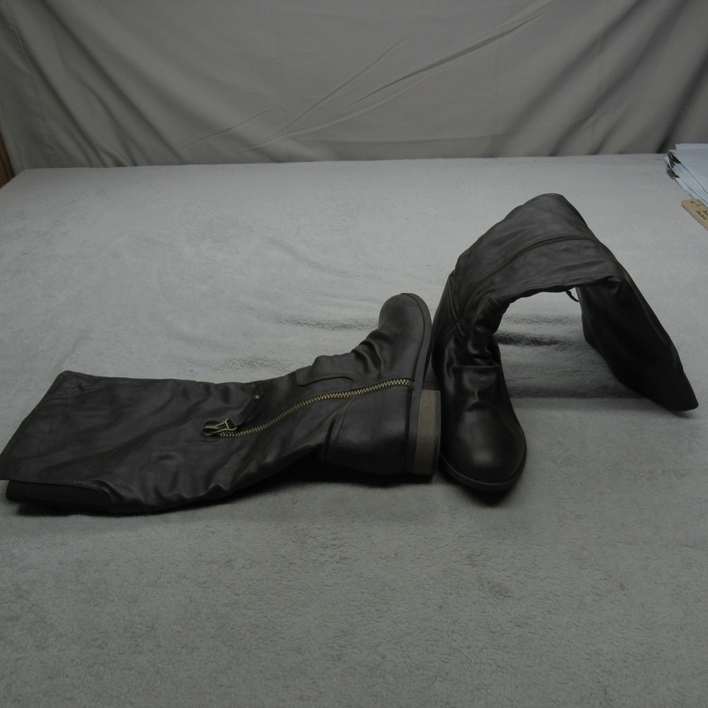 Comfortview Women 8.5M Tall Boots Brown Round Toe Side Zip Block Heel Casual